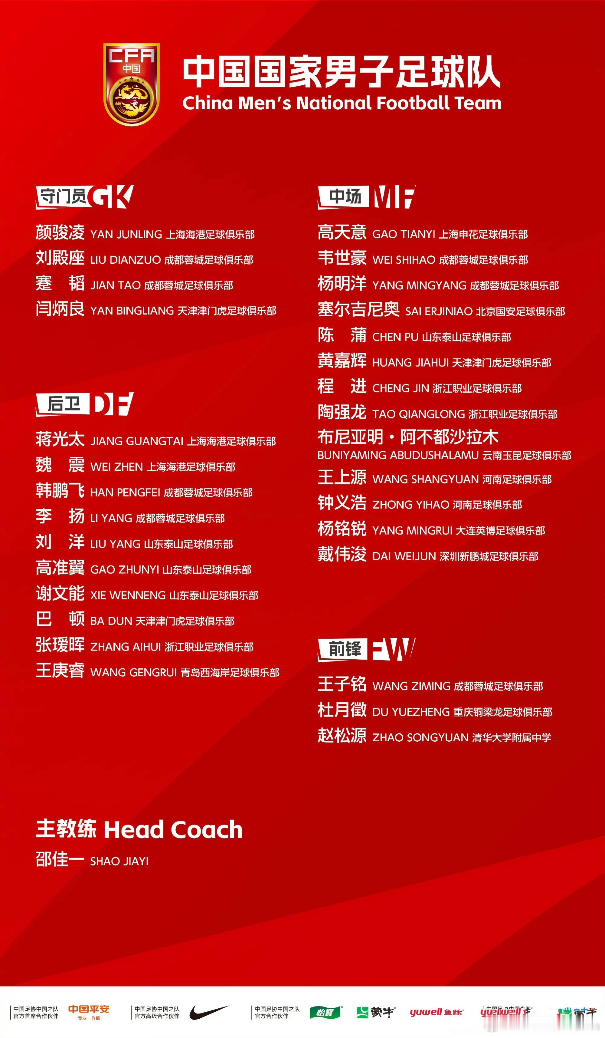 高中生入选中国男足 9月8日，中国足协公布新一期男足30人集训名单，17岁的赵松