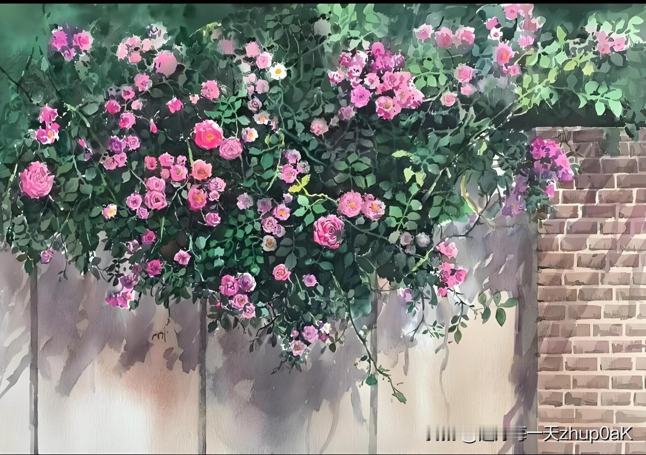 《蔷薇》
——唐.裴说
一架长条万朵春，
嫩红深绿小窠匀。
只应根下千年土，
曾