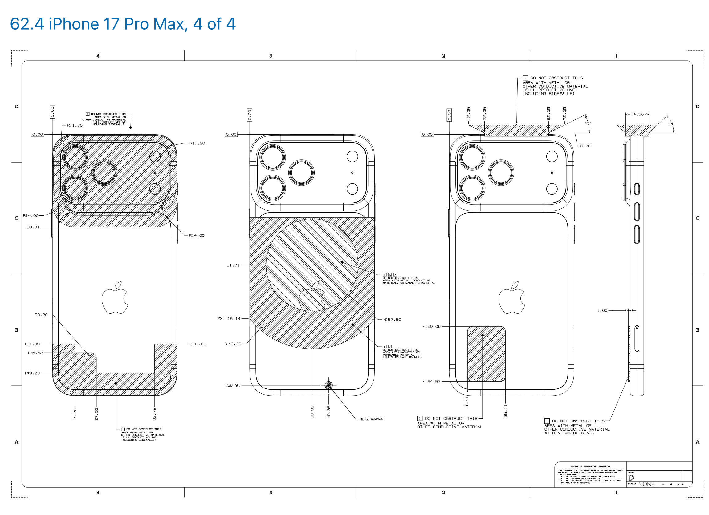 苹果官方出的 iPhone17Pro 配件指导书，看最左摄像头斜线区域，写的是：