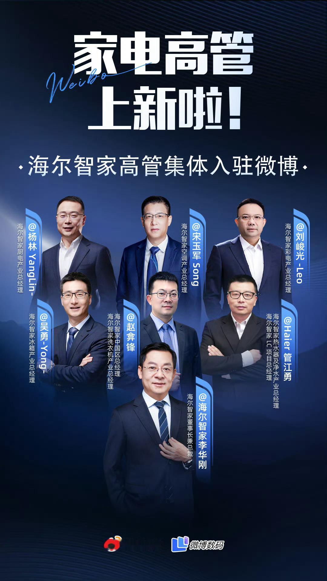 周云杰和高管团首次合体亮相今天下午海尔集团董事局主席周云杰将率智家高管天团集体出