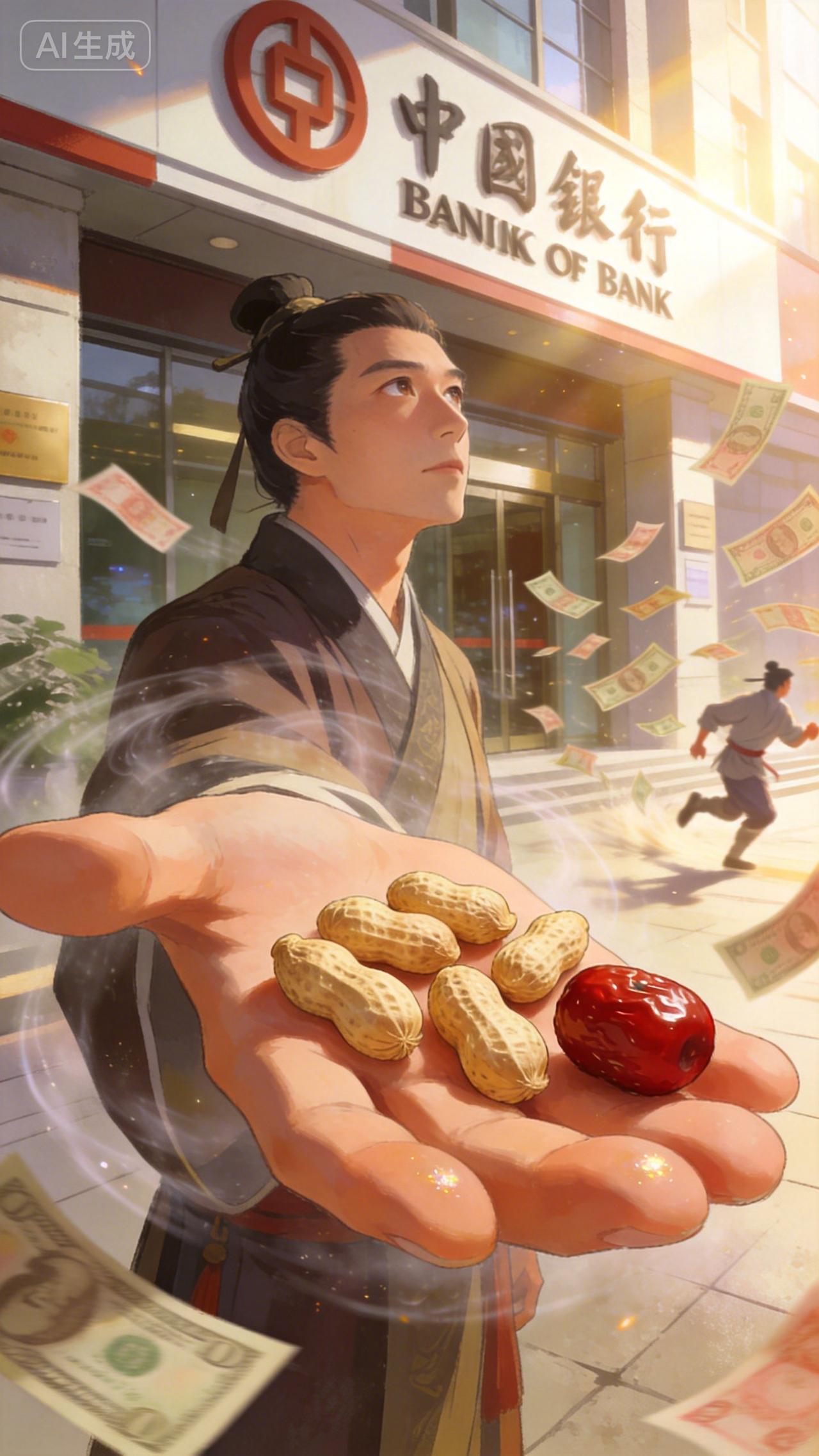 银行门口坐10分钟，念三遍“发财令”5颗花生1颗枣，票子追着你跑

你信不信？票