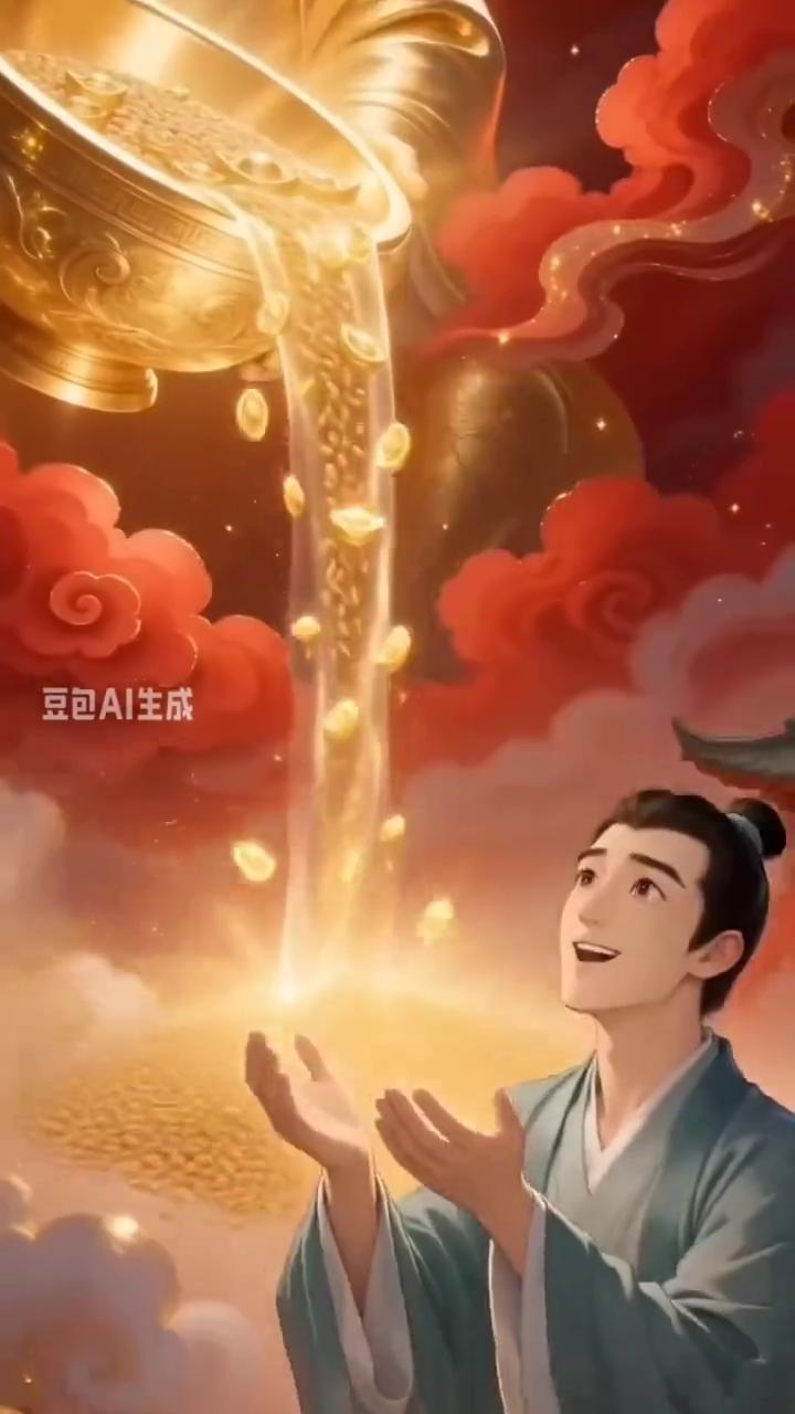 豆包AI生成。
今晚称满福与良衣食无忧，岁月长。财神捧起今晚，便是送来丰衣足食的