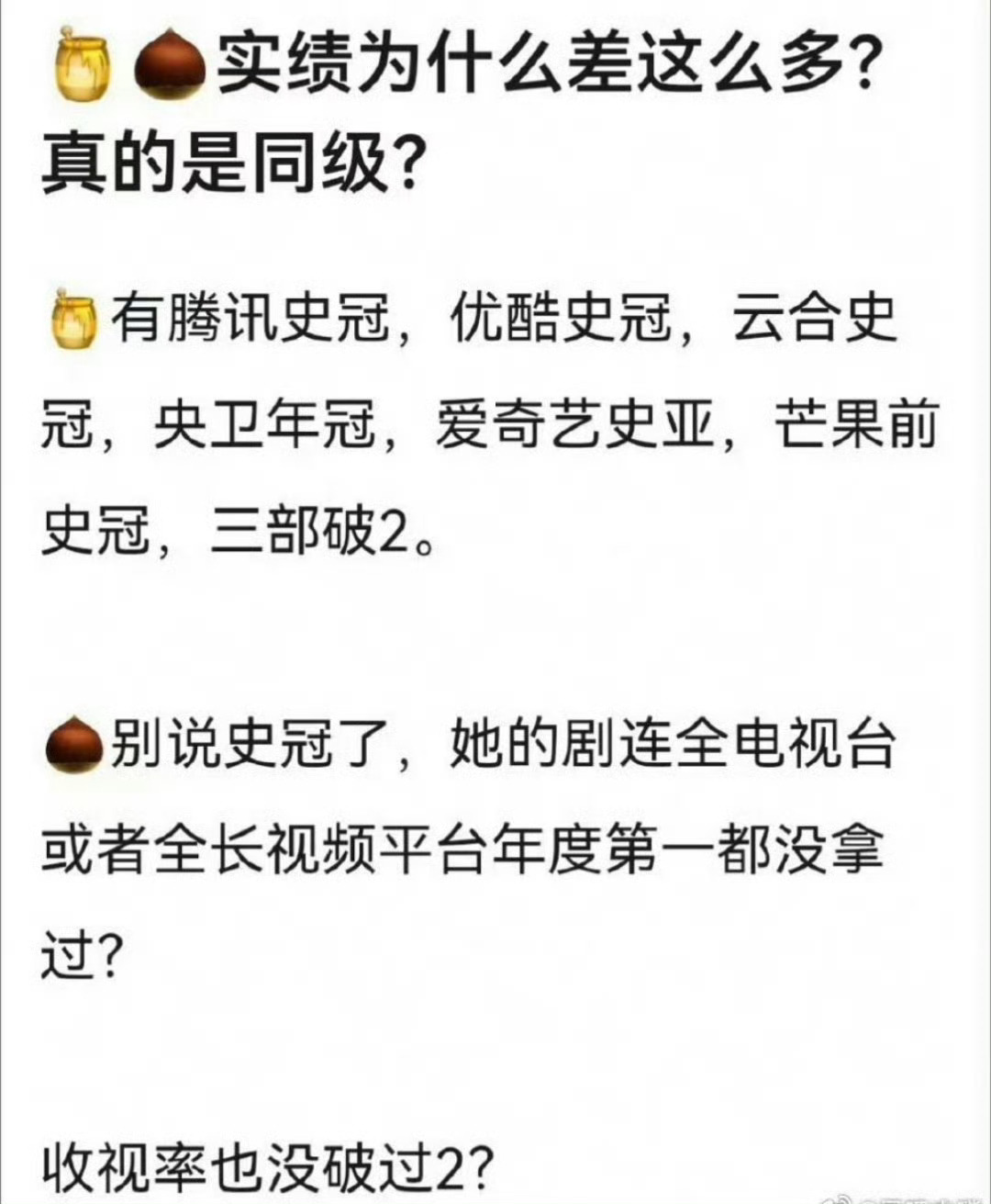 杨幂是真的不yx，收视破2剧三部，各种平台史冠年冠，而丽真的一个拿得出手的都没有