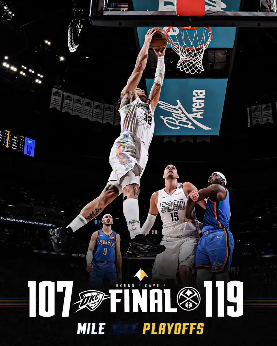 NBA季后赛西部半决赛展开一场焦点大战，雷霆带着3:2的大比分前往客场挑战掘金，