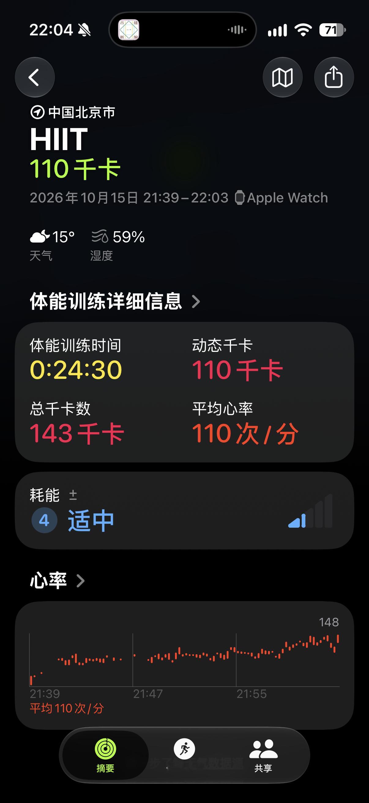 坚持运动打卡300卷腹380哑铃210俯卧撑。用时24分钟，最高心率148次。本