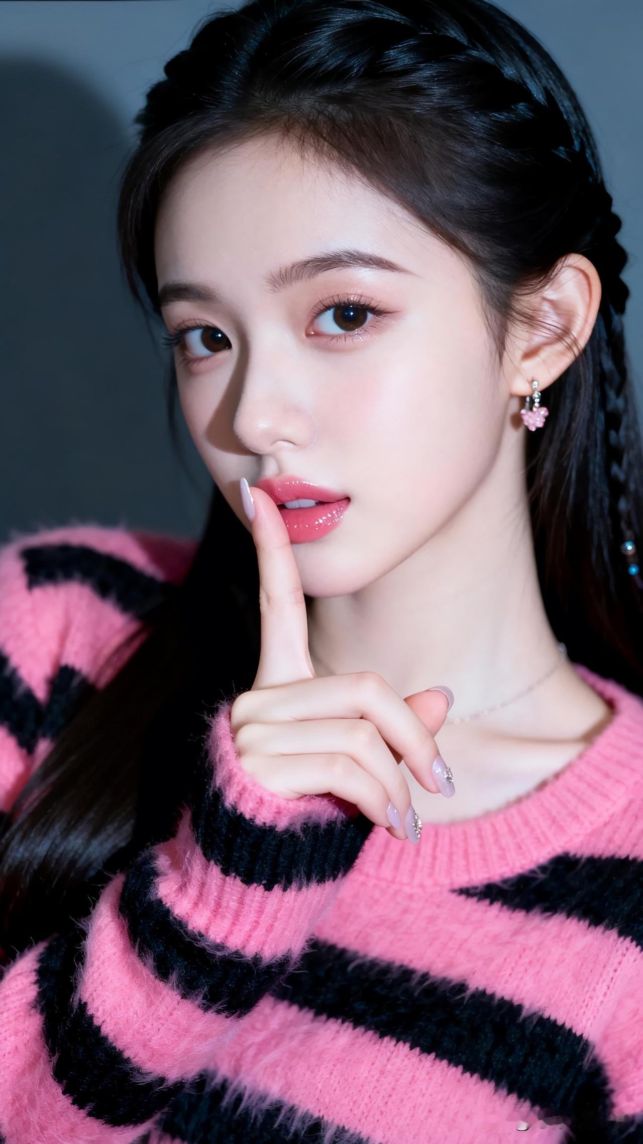 甜美少女风，粉色毛衣搭配精致耳环，温柔可人！💖💕