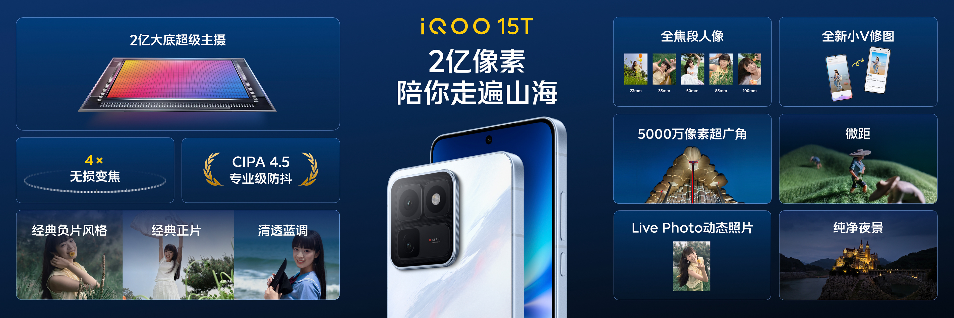 蓝厂拿手的两亿像素大底超级主摄也给iQOO15T安排上了，支持蓝厂旗舰同款CIP
