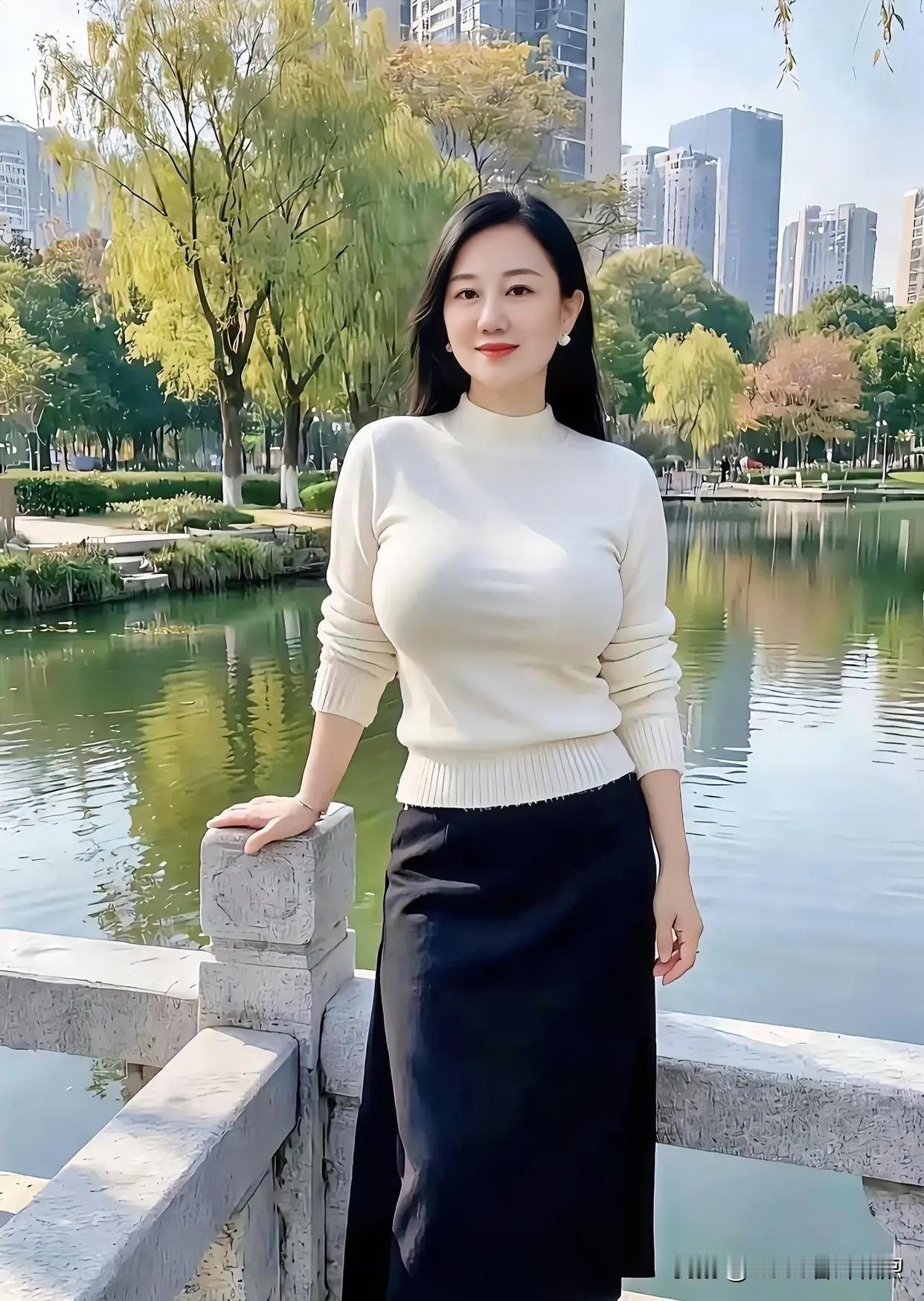 发现美湖畔倚栏，黑白相映，温婉静美如画。