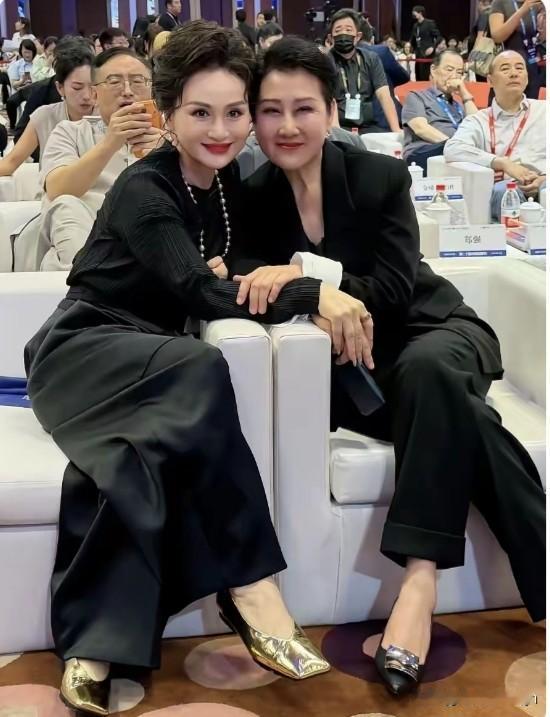左边这位女士是著名秦腔表演艺术家李梅，右边就是大家熟悉的演员张凯丽，两个人在活动