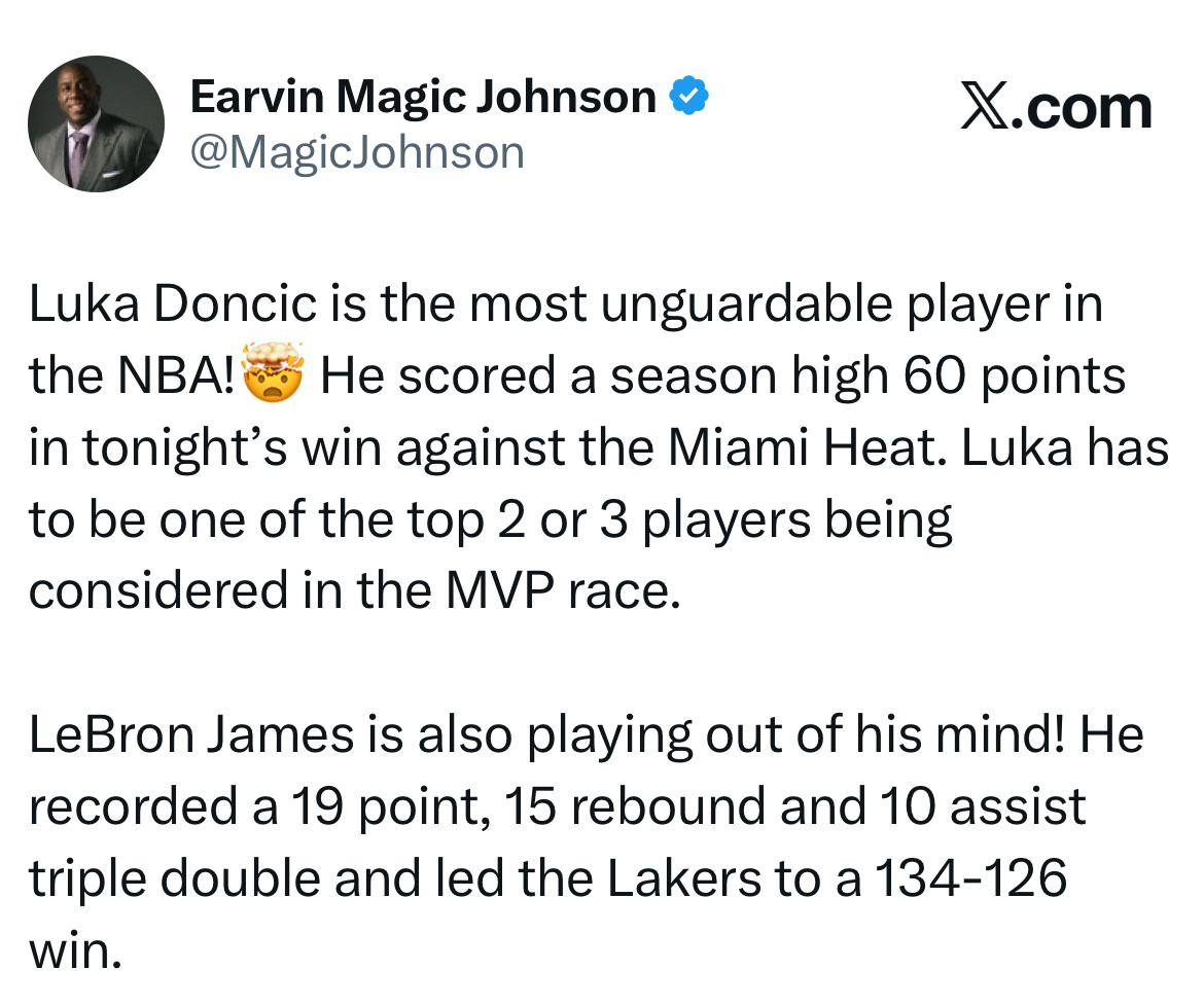 魔术师发推：“卢卡·东契奇是NBA最难防守的球员！ 🤯他在今晚对阵迈阿密热火的