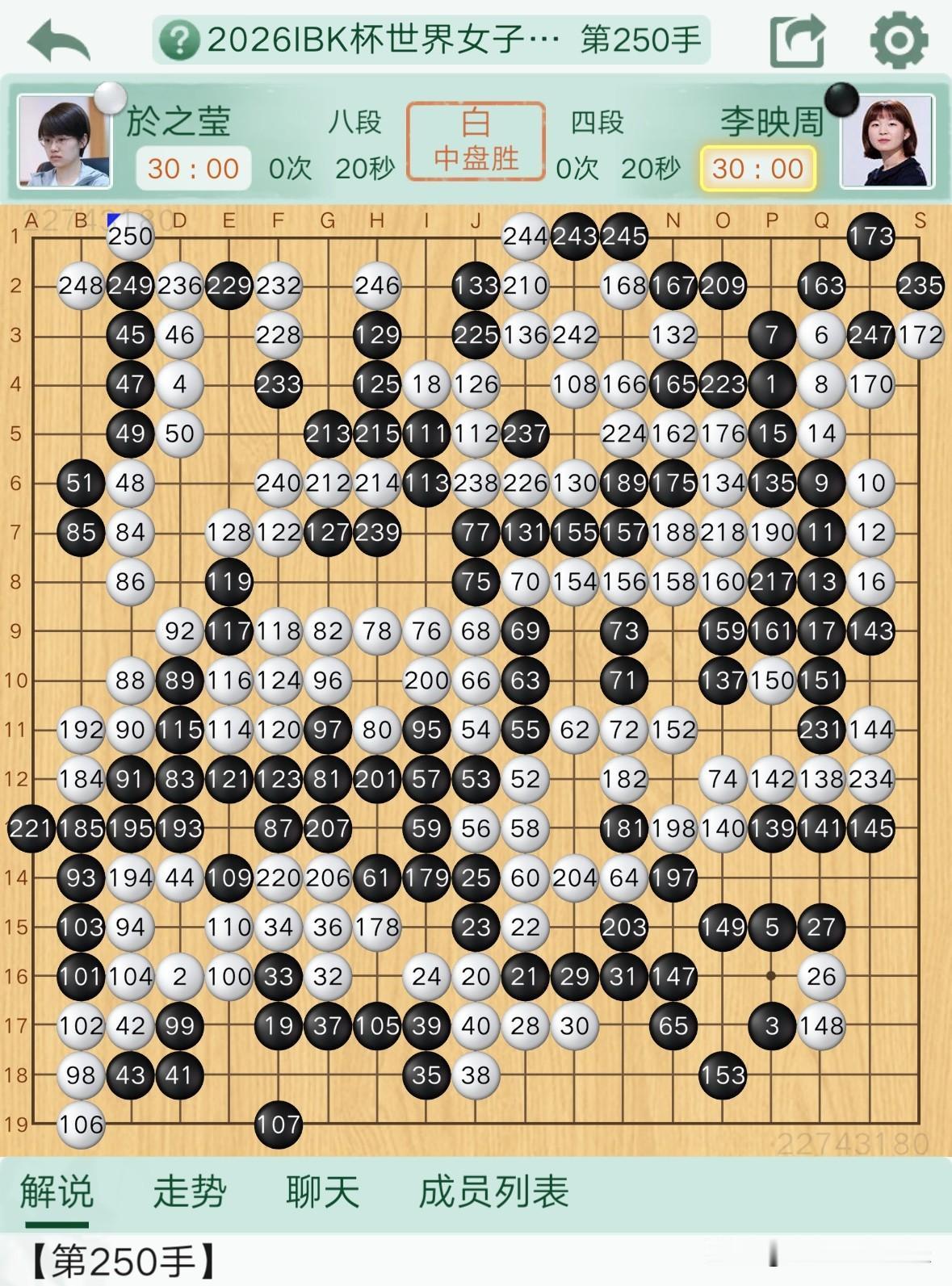 於之莹打入IBK杯八强。
首届IBK杯世界女子围棋大师赛，十六进八的比赛，今天下