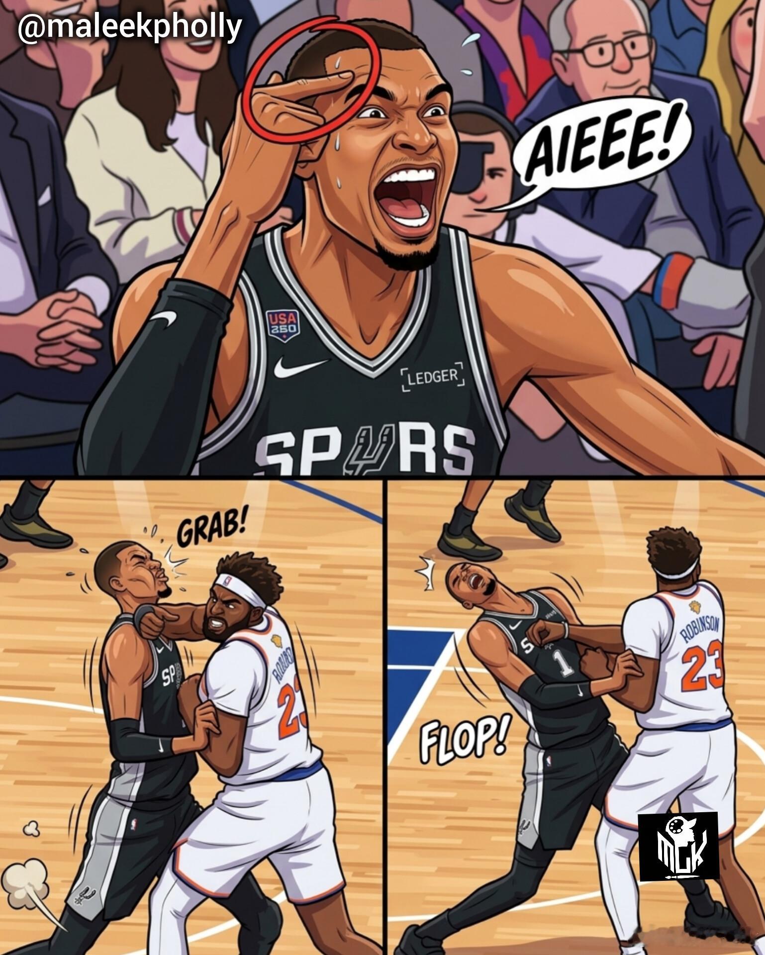 文班：打球请带上你的脑子！NBA米罗肘击文班颈部马刺vs尼克斯