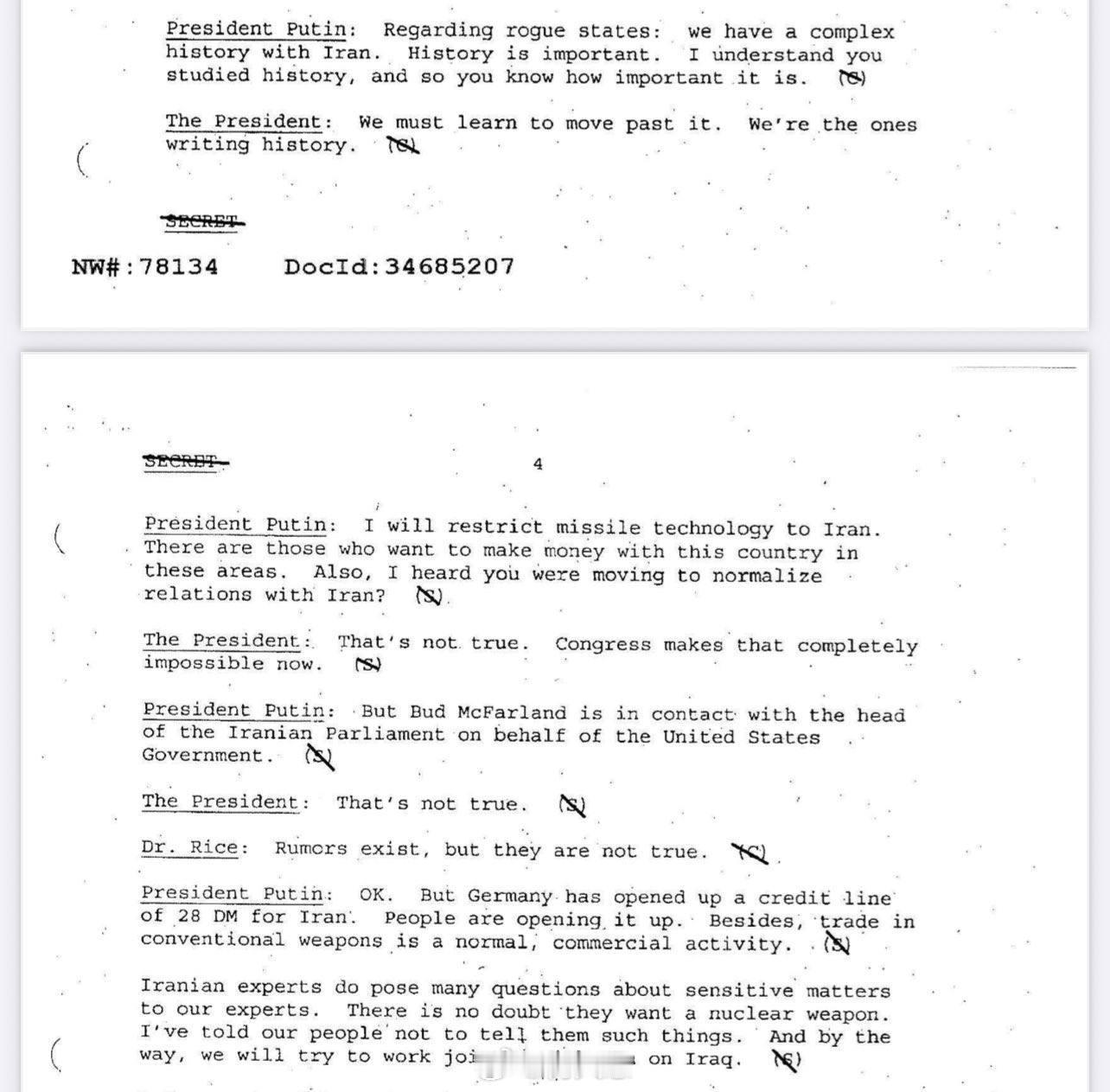 一份来自新近解密的美国国家安全局文件的有趣记录:2000年代初，普京告诉布什，“