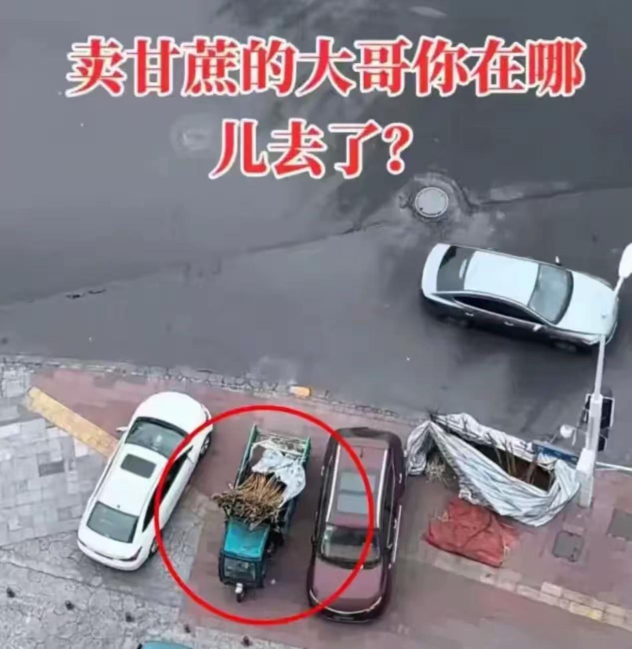 “我就住在楼上，每天都能看到他推着三轮车在楼下吆喝，那一声‘甘蔗——甜得很——’