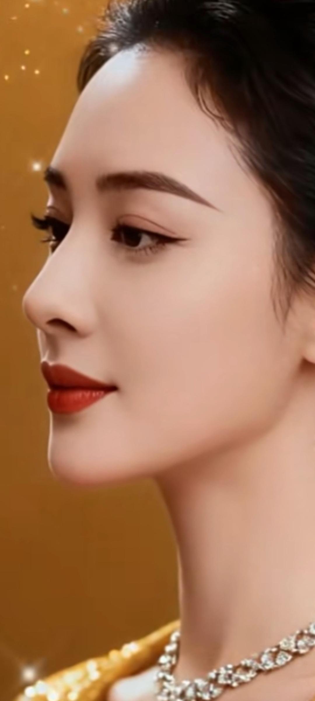 优雅红唇，闪耀珠宝，气质女神的迷人侧颜。