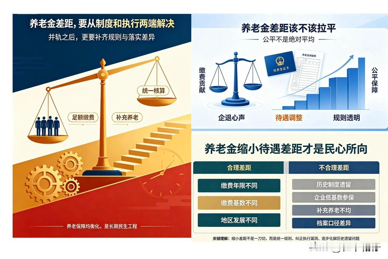 养老金差距该不该缩小？我是赞同的，但一定要先分清，我们要缩的到底是什么。

养老