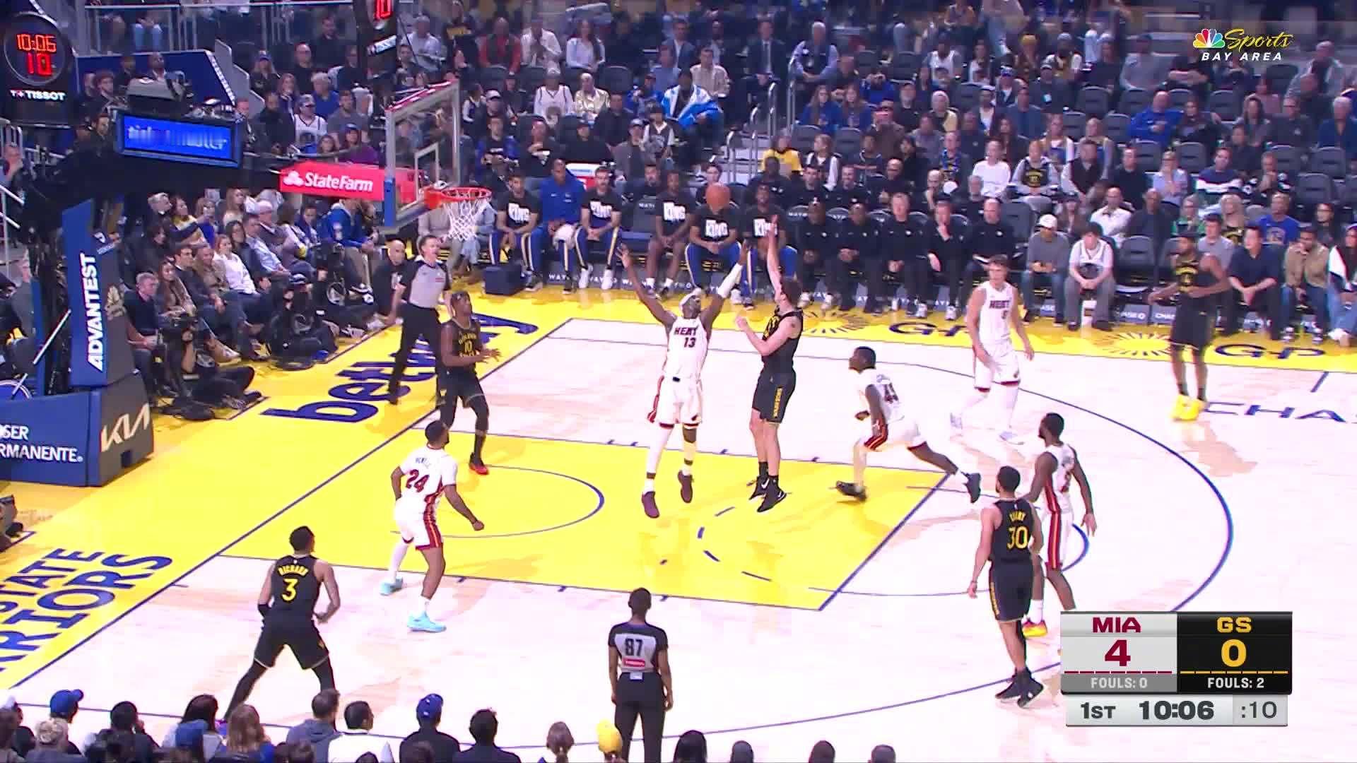 波斯特助攻巴特勒篮下得分！热火vs勇士