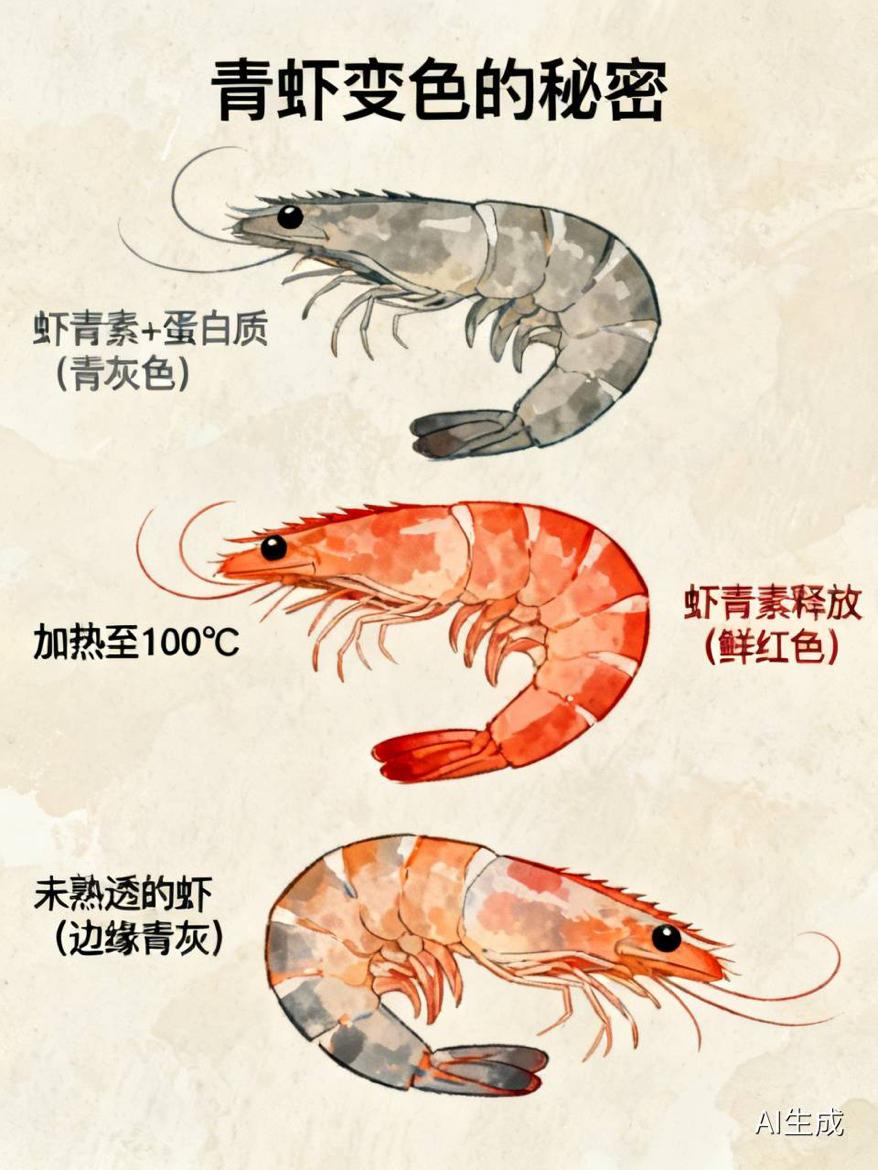 之前煮青虾的时候还纳闷，明明下锅前通体青灰，捞出来直接红得透亮，还以为是买的虾被
