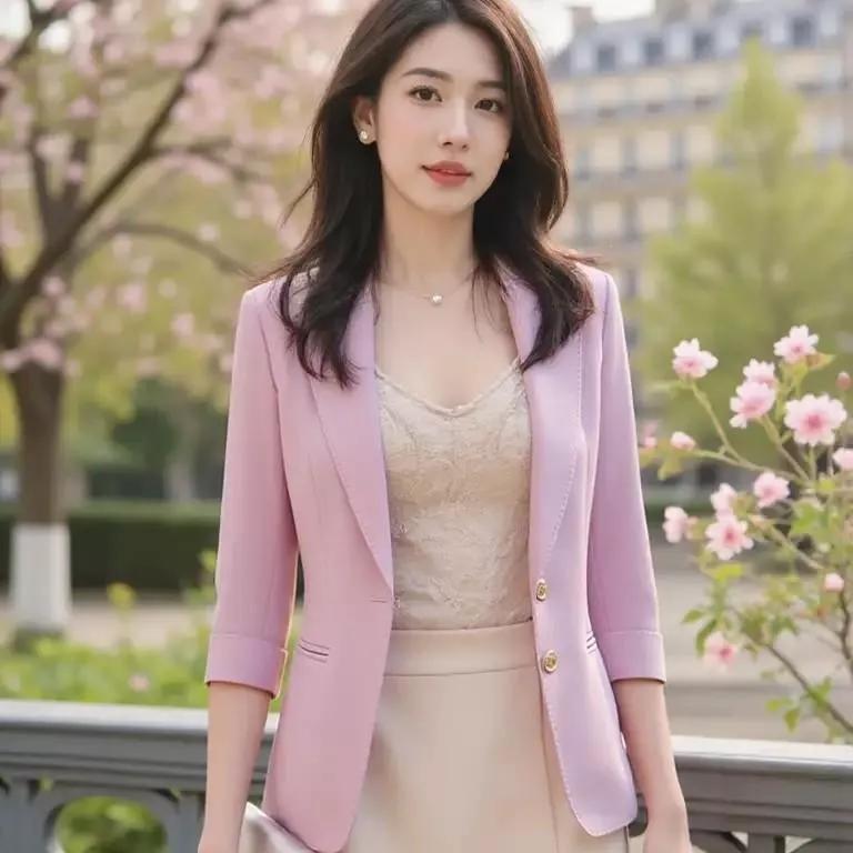 粉色职场穿搭，春日气息满满，少女心炸裂！嫩粉色系穿搭 温柔粉色穿搭 粉色长袖穿搭