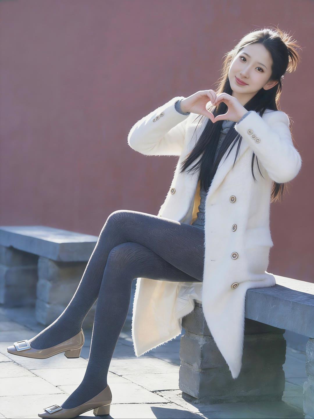 女人如何穿出含蓄的性感? 冬日暖阳下，少女心满满的心形手势，温暖如你