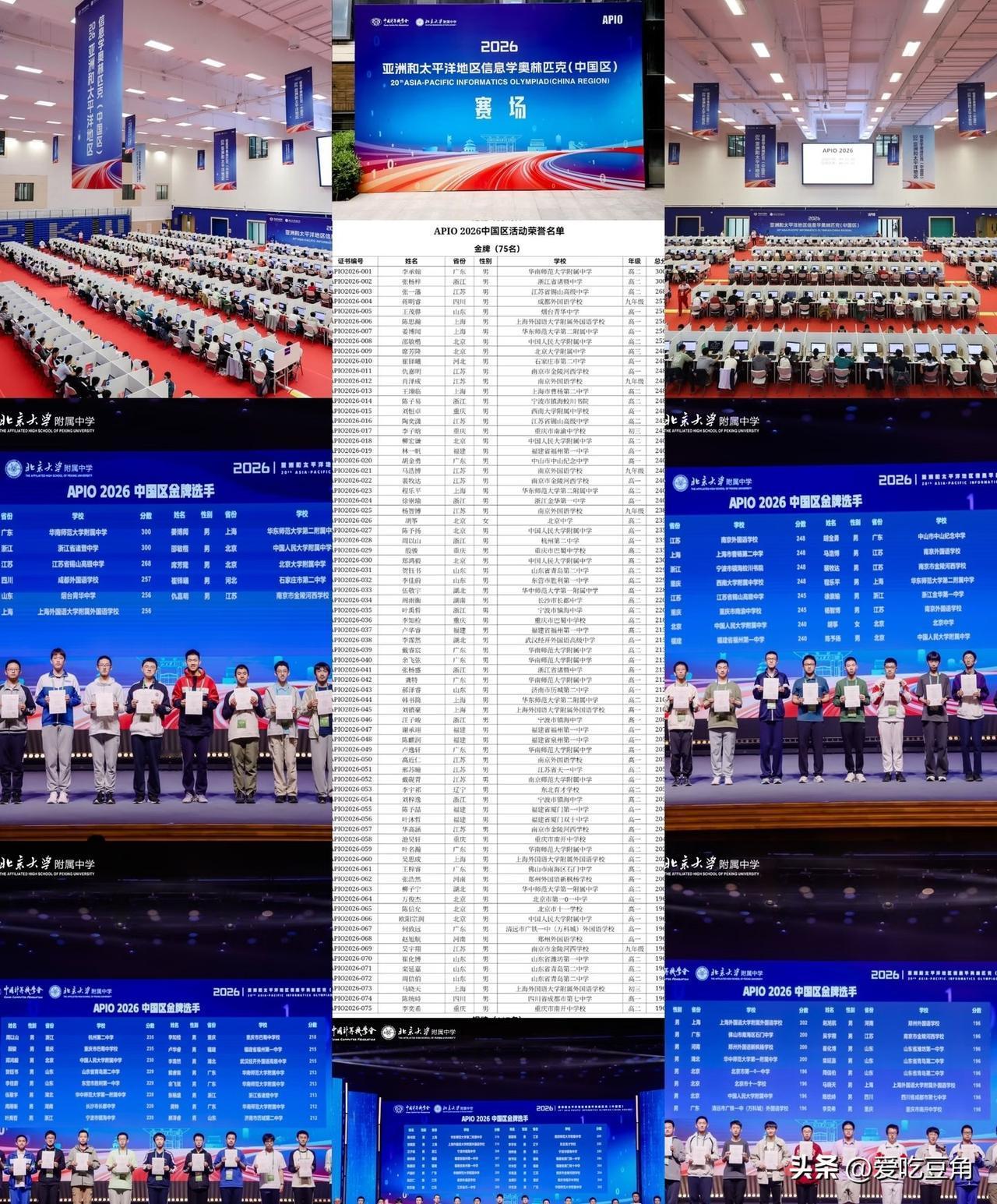 APIO2026信息奥赛中国区金牌选手新鲜出炉，华南师大附中李承翰满分第一，AP