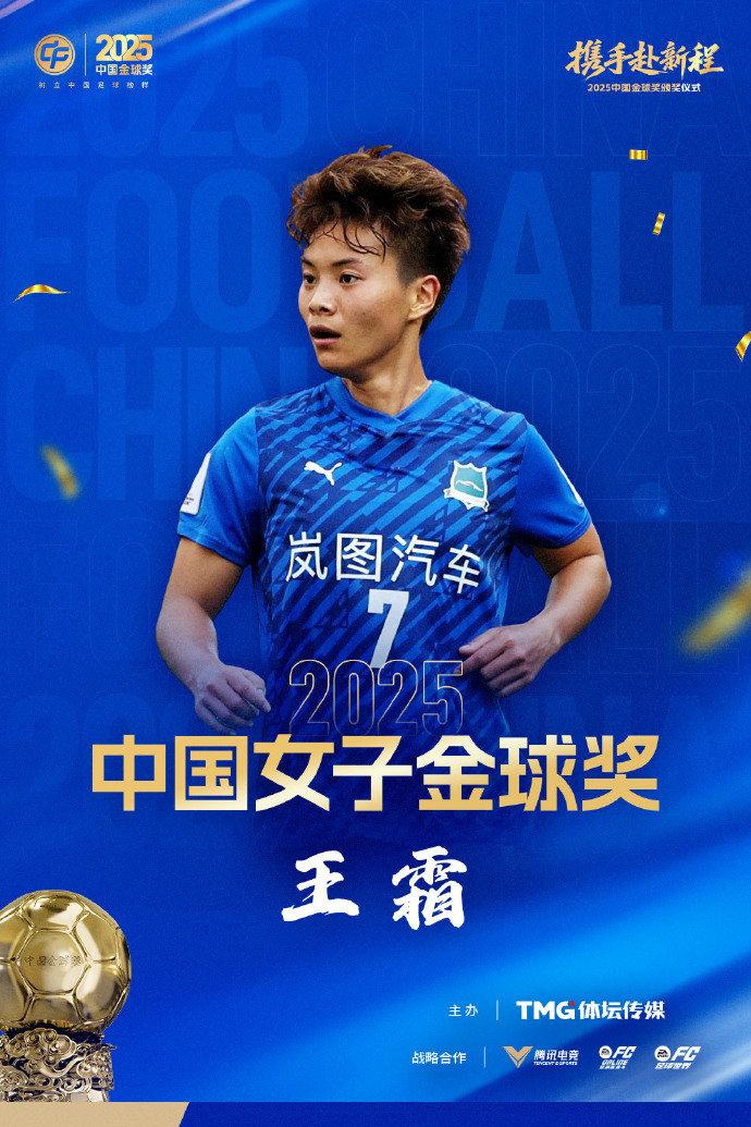 王霜获2025中国女子金球奖 中国金球奖恭喜王霜第五次获得中国女子金球奖！ 