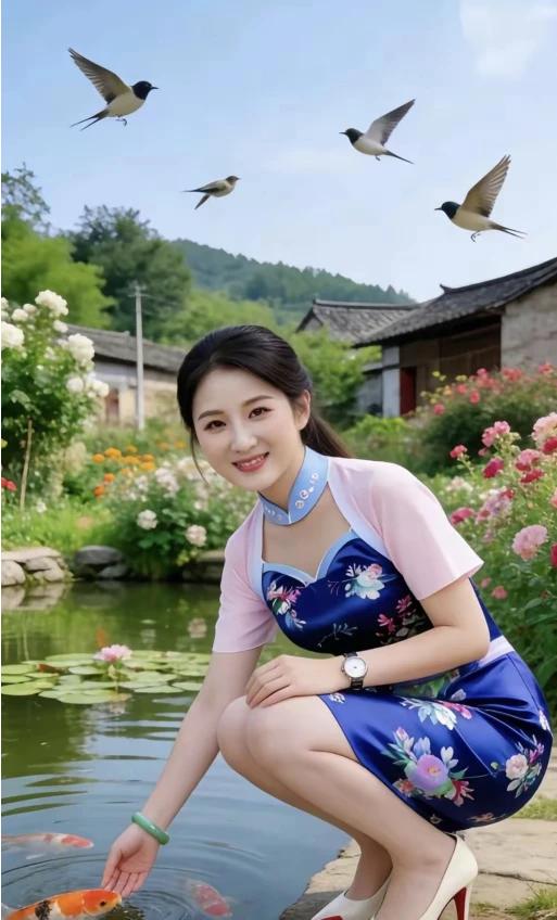 青畴绕舍暖风柔，
一树莓红挂枝头。
世外田园无别事，
人间仙境乐悠悠。