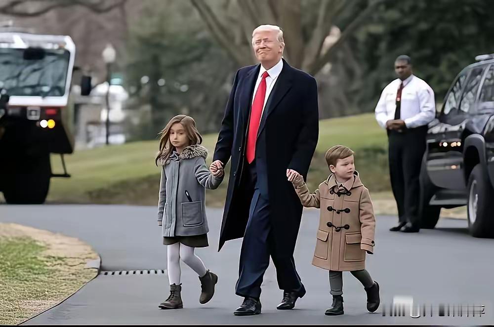 看到特朗普拉着自己的崽子散步，感觉还是人类生活的现实版，享受着血缘亲情乐趣。在享