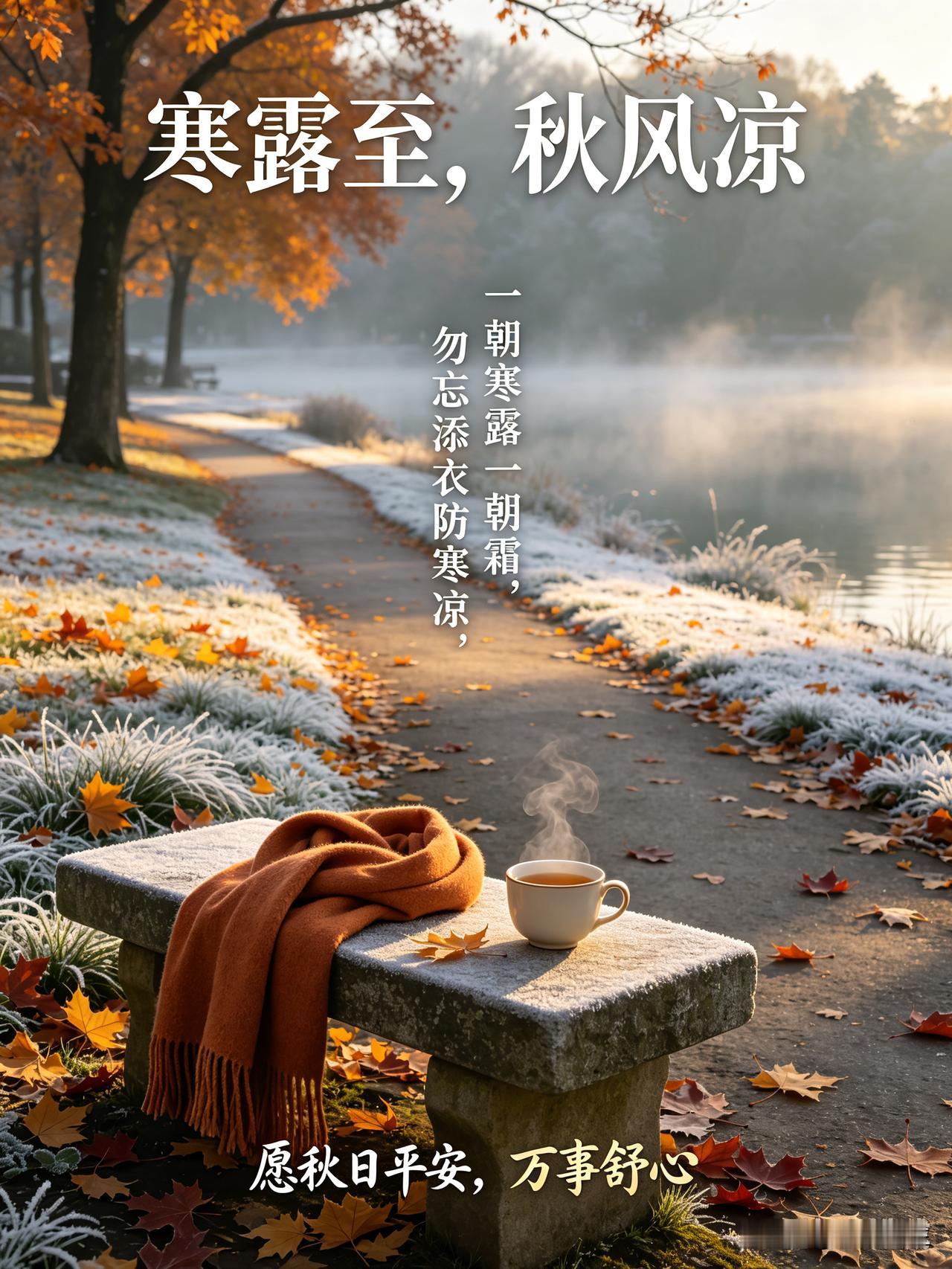 寒露至，秋风凉。
一朝寒露一朝霜，勿忘添衣防寒凉。
愿秋日平安，万事舒心。