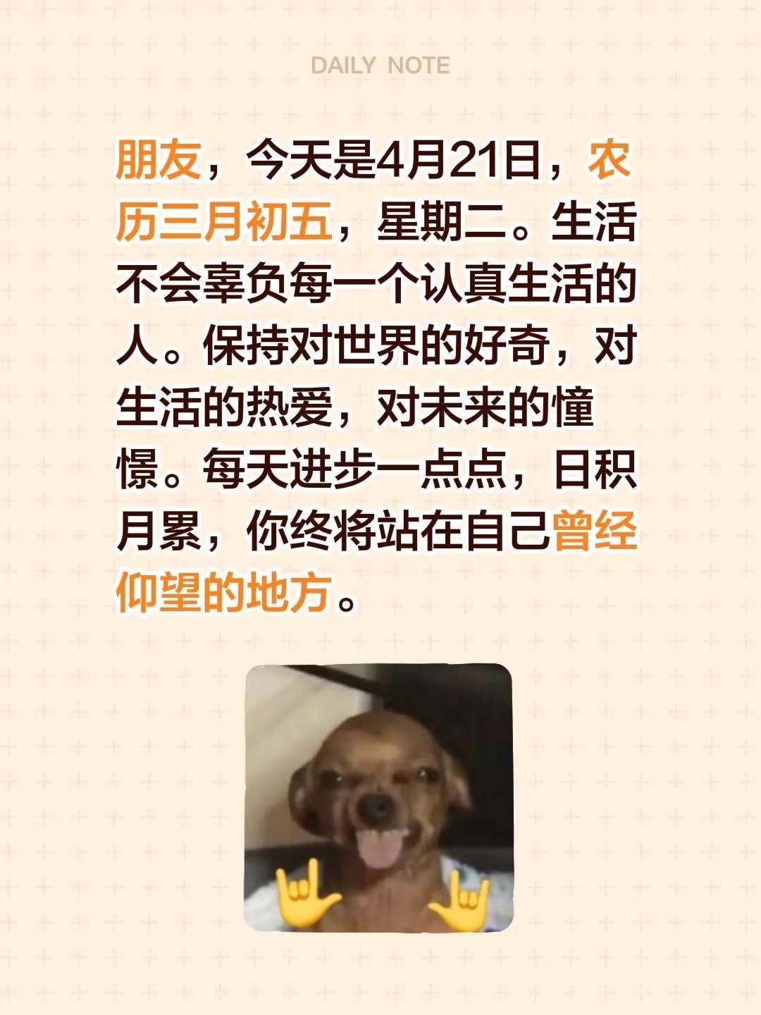 蓝光心里话。我评论了@娜娜 的作品：朋友，今天是4月21日，农历三月初五，星期二