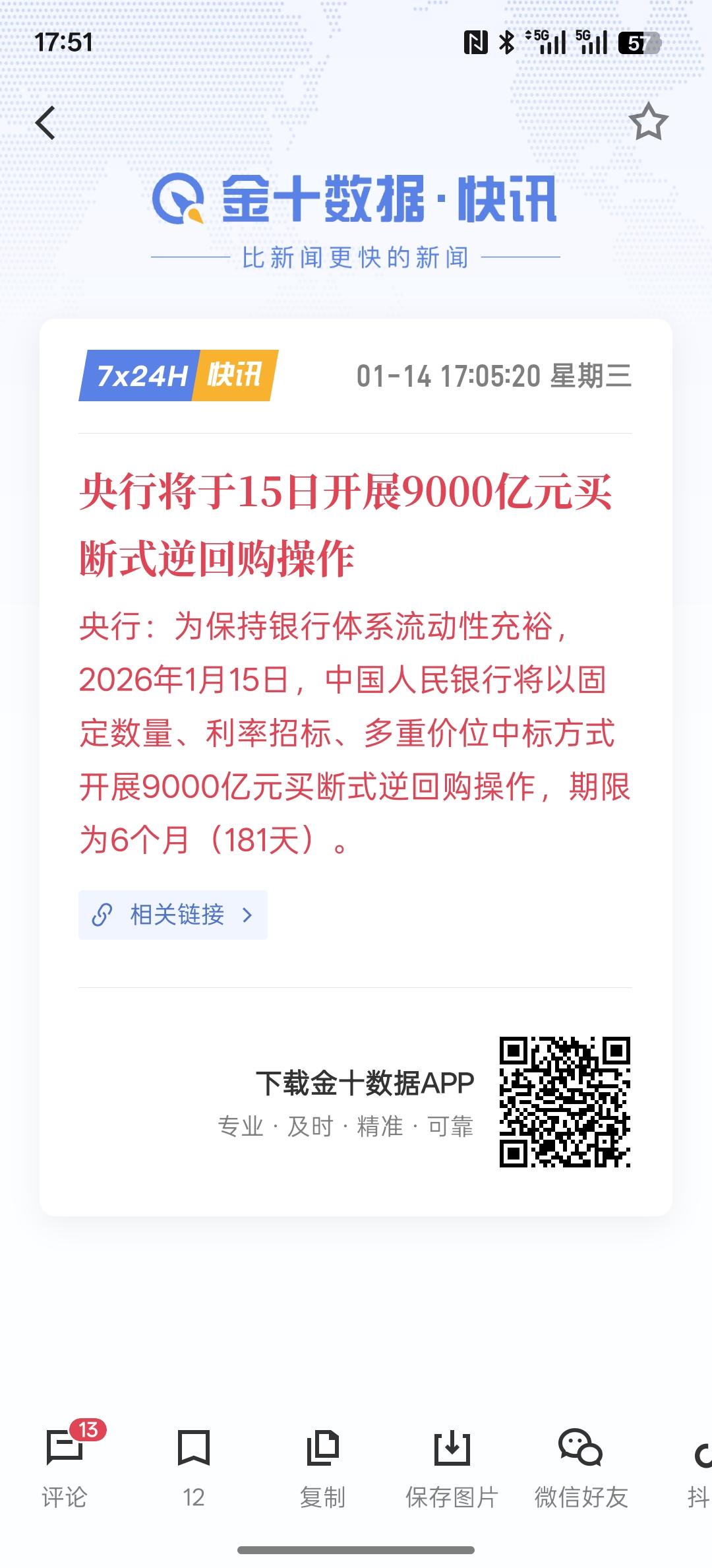 利好消息，央行将于15日开展9000亿元买断式逆回购操作，这又有了充足的流动性资