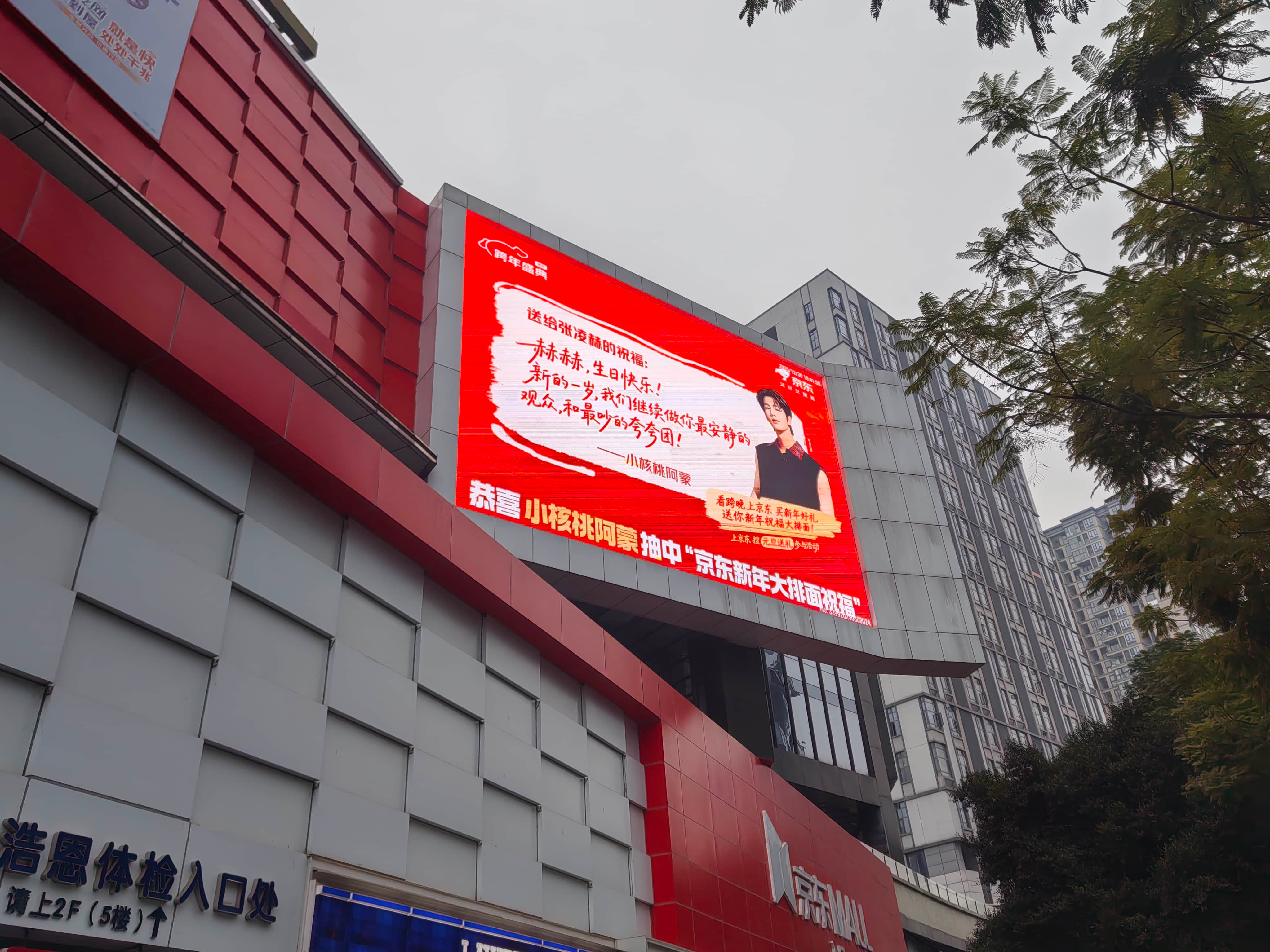 救命京东也太宠我们了！把粉丝给牛牛的生日祝福送上大屏，元旦排面直接拉满。重庆张凌