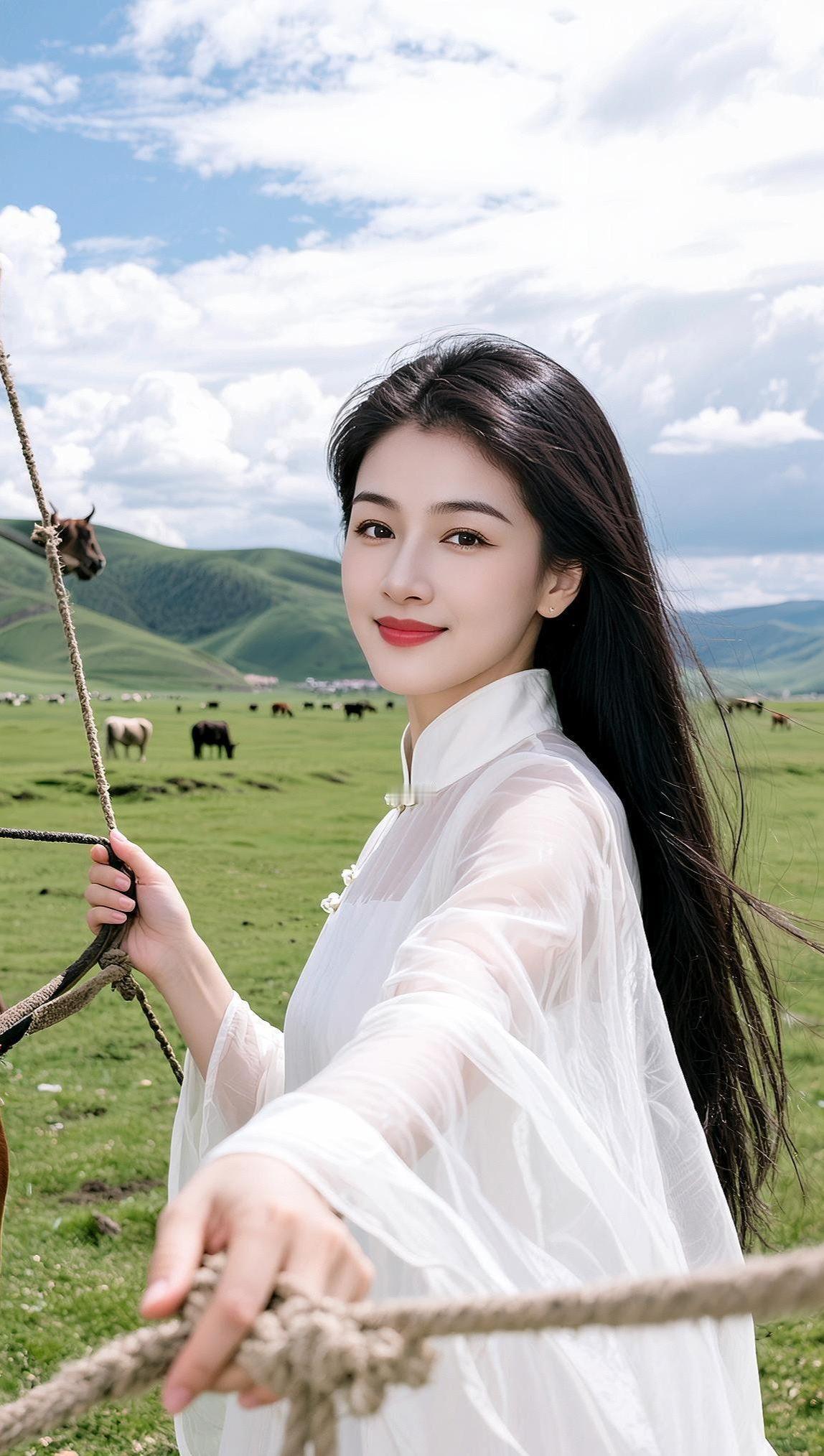  白裙映草原，《鸿雁》的旋律绕着青山飞。