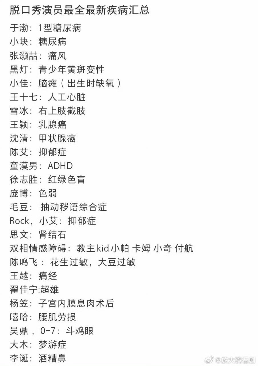 脱口秀是一个巨大的病友群没想到这么多脱口秀演员身体都有大大小小的问题，大家还是要