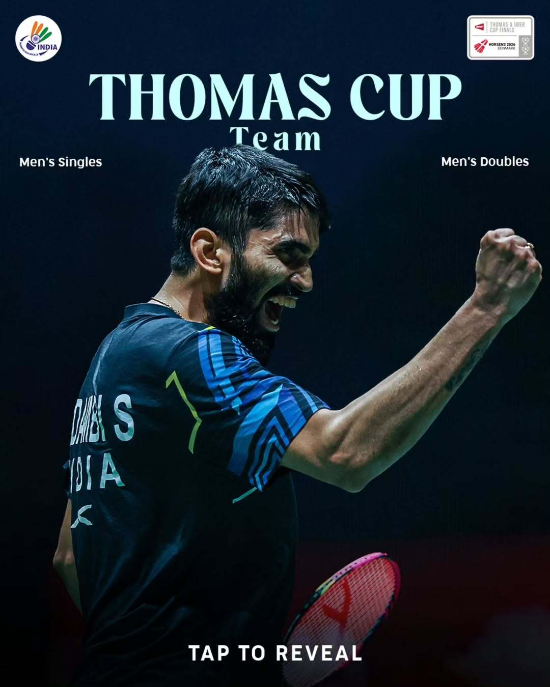 2026年汤尤杯  印度队名单：汤杯👦🏻：拉克什亚、阿尤什、斯里坎特、普兰诺