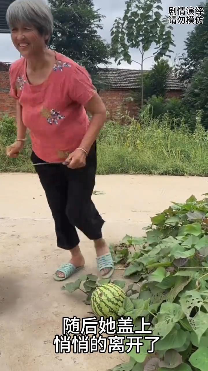 大婶悄悄在西瓜里藏私房钱，下一秒儿媳妇的做法太有才了。
大婶早上起的特别早，她拿