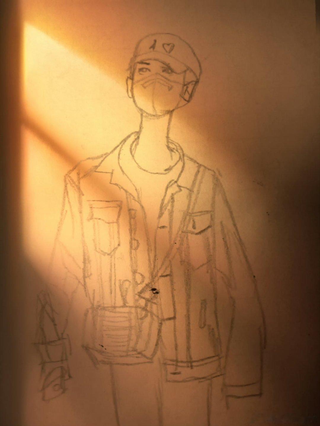 很久以前，完全板绘都没摸过的萌萌人时期，我在纸张下画下的罗云熙的机场图速写