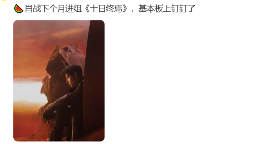 网传肖战下个月进组十日终焉 