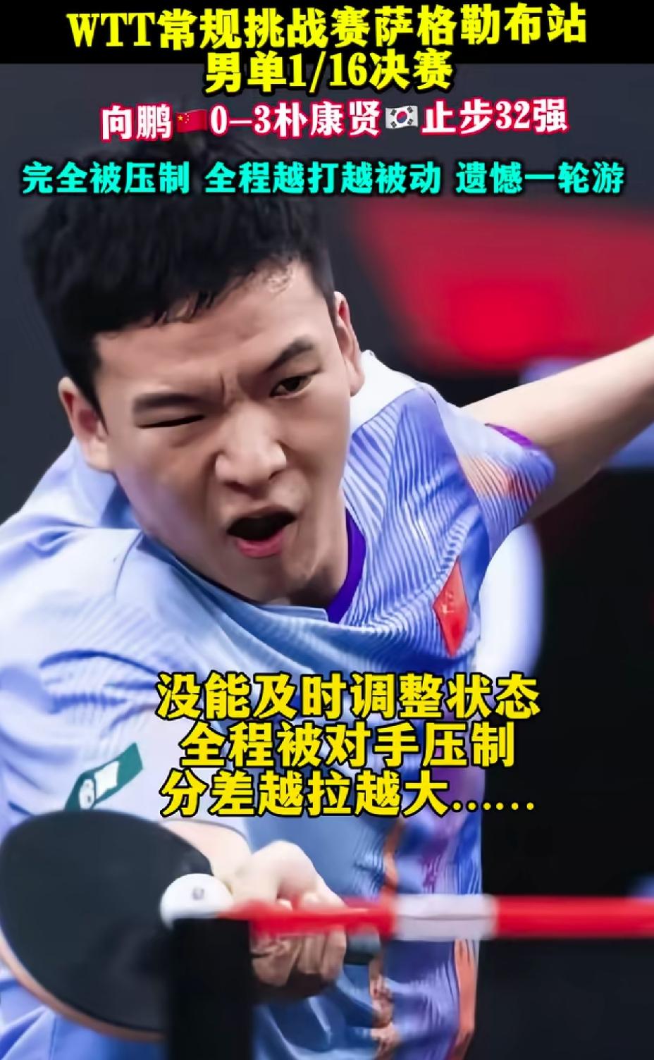 WTT萨格勒布挑战赛，
向鹏止步32强，
怪不得伦敦世乒赛没让他上场，
看来教练