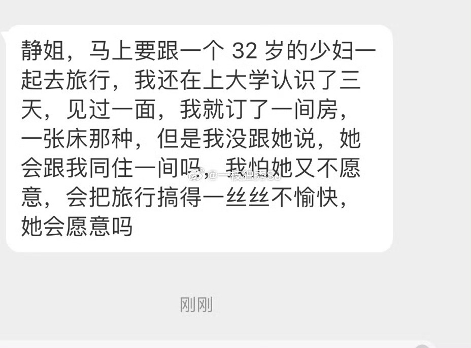 她能答应跟你一起去旅行，大概率是默认住一起的。但还是要征求她的意见……如果不同意