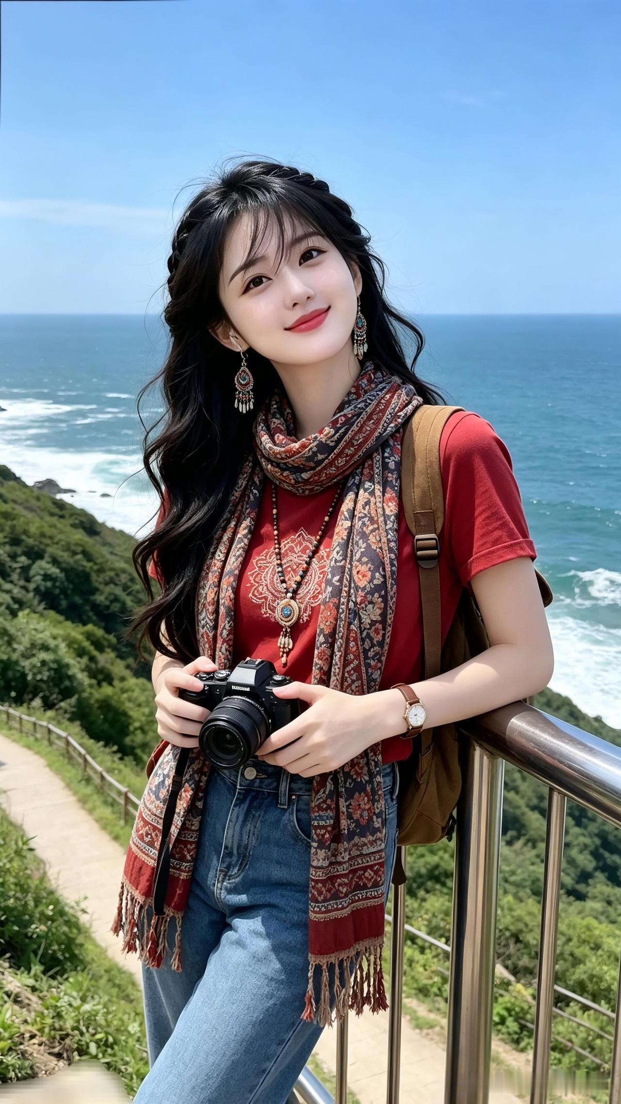 海边漫步，相机记录美好瞬间🌊📸