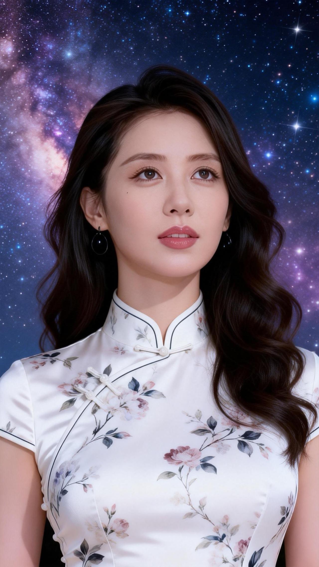 星空背景下的旗袍美女