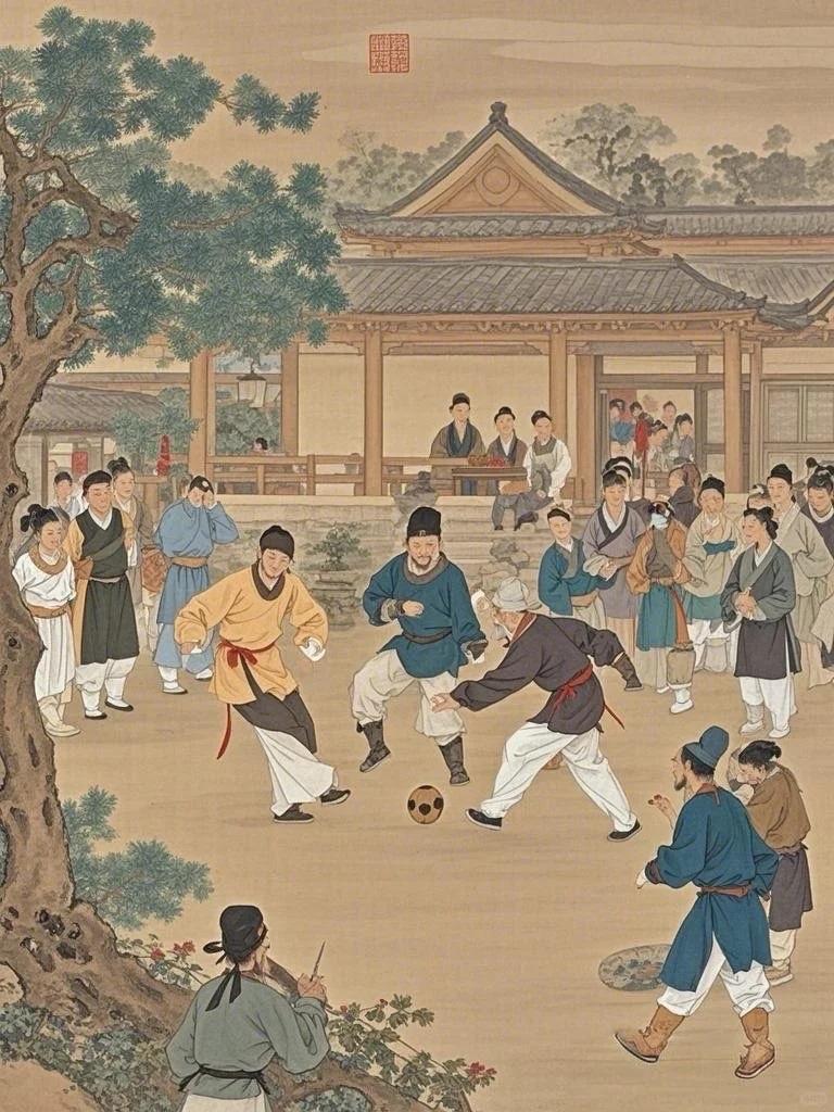 早在战国临淄蹴鞠就已是全民狂欢，刘邦为解老父亲球瘾专门建城设鞠场，汉武帝把蹴鞠纳