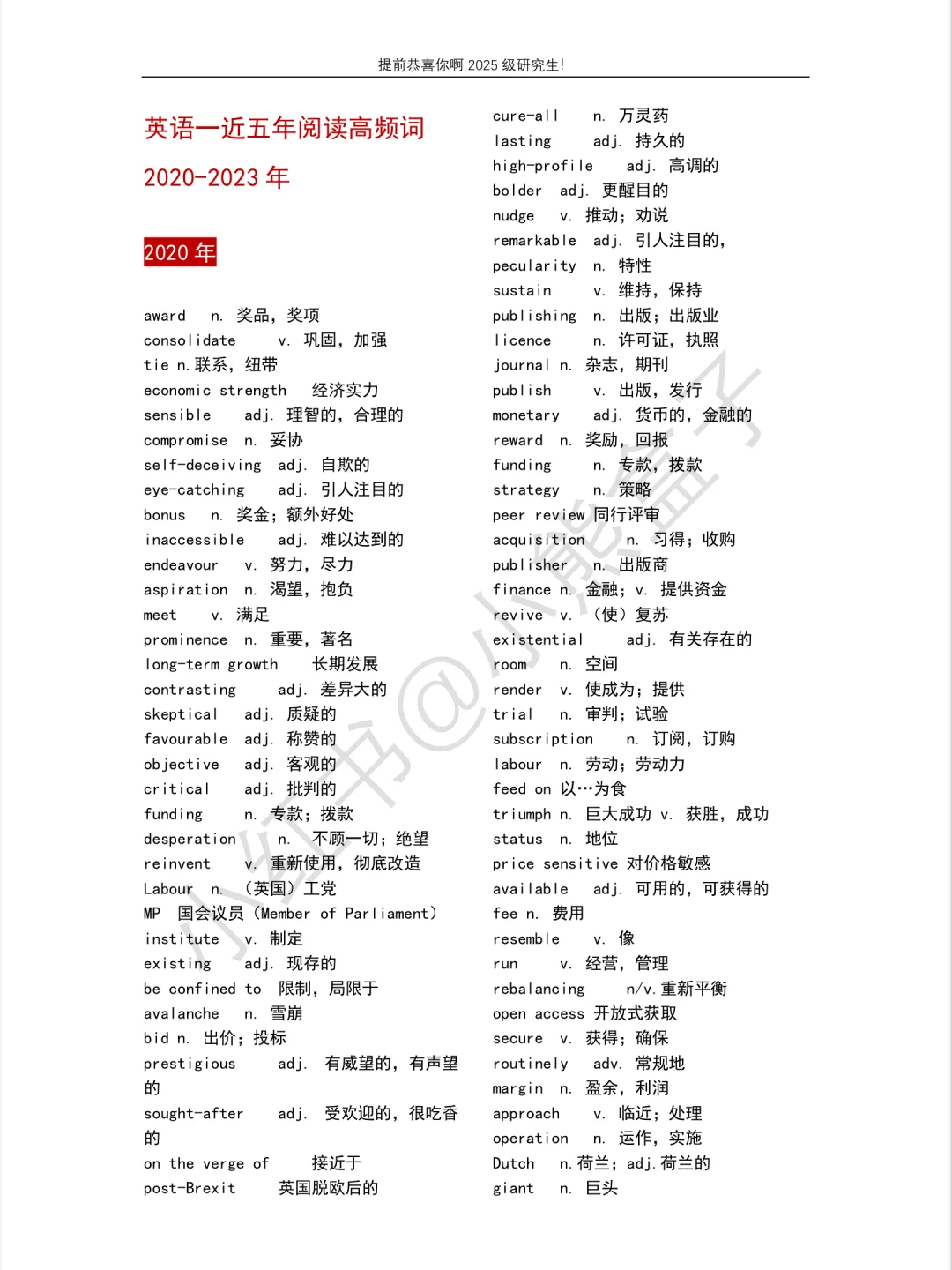 25考研英语1️⃣｜最后40天请背烂这些高频词❗️