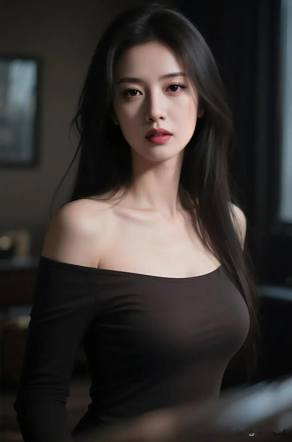 如何成为一个时尚的女孩?
咖色露肩衫衬着暗调光影，冷艳眉眼揉出独有的慵懒氛围感☕