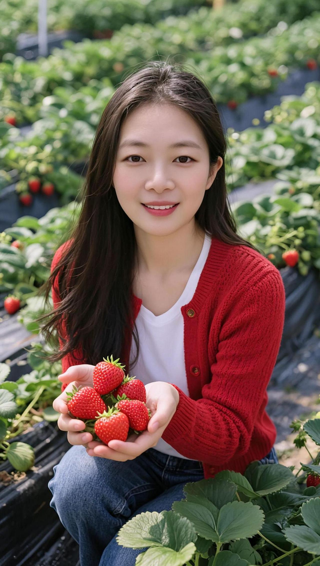AI草莓田园照 大自然的美无处不在 草莓基地 我的春日写真 穿搭