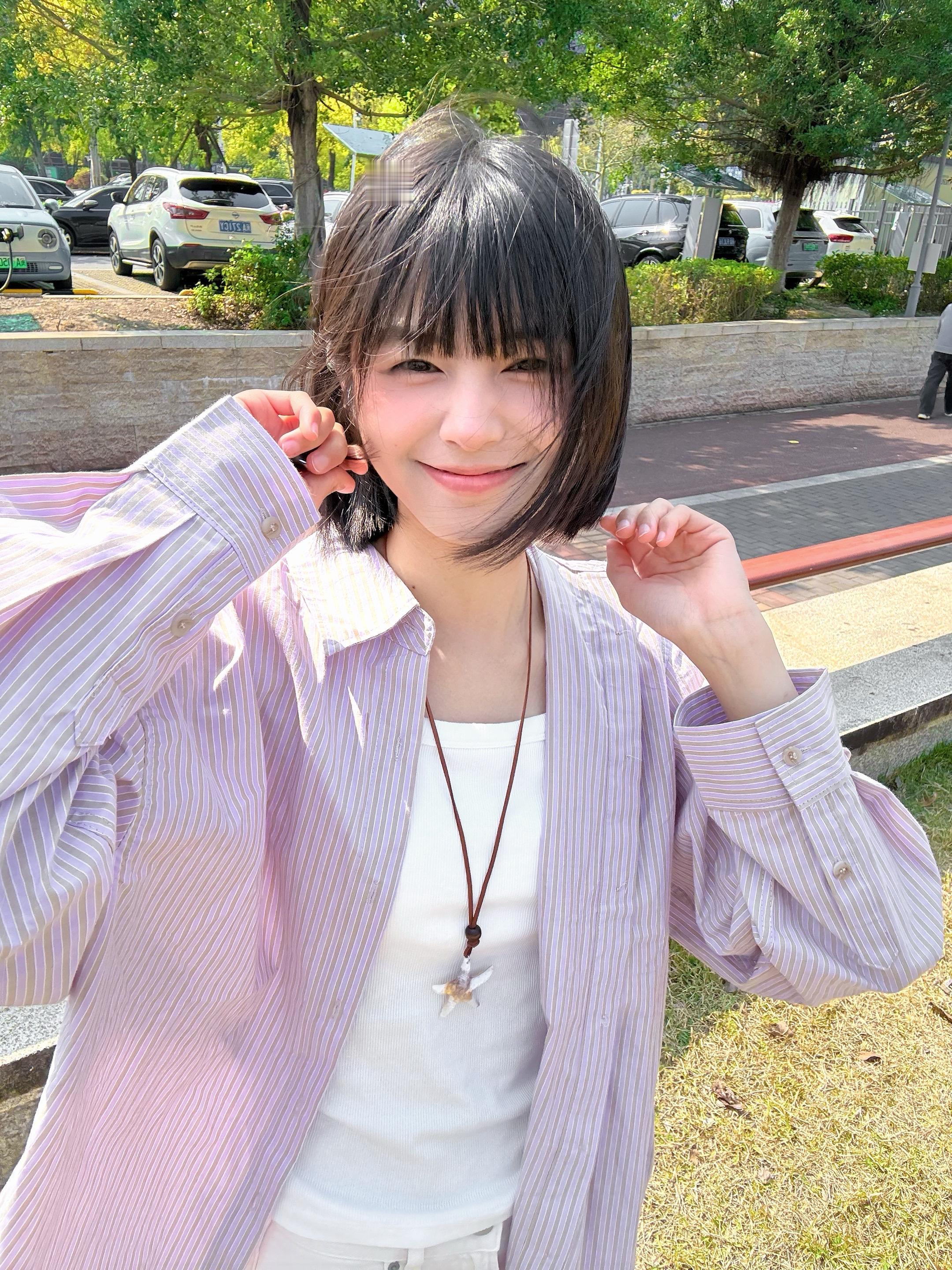 权一 粉色衬衫ootd 日系 短发 分享照片