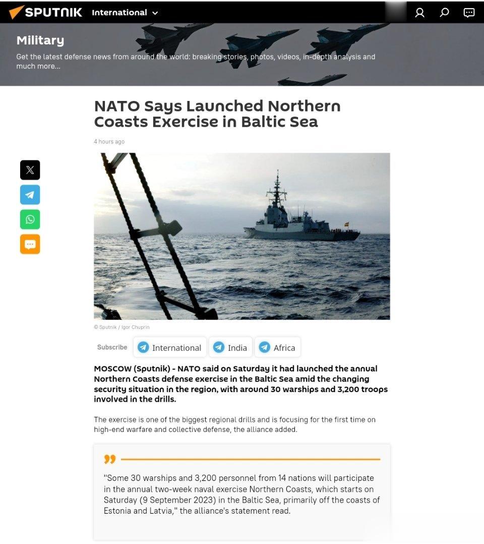 北约称在波罗的海举行北部海岸演习莫斯科(卫星通讯社)——北约周六表示，在该地区不