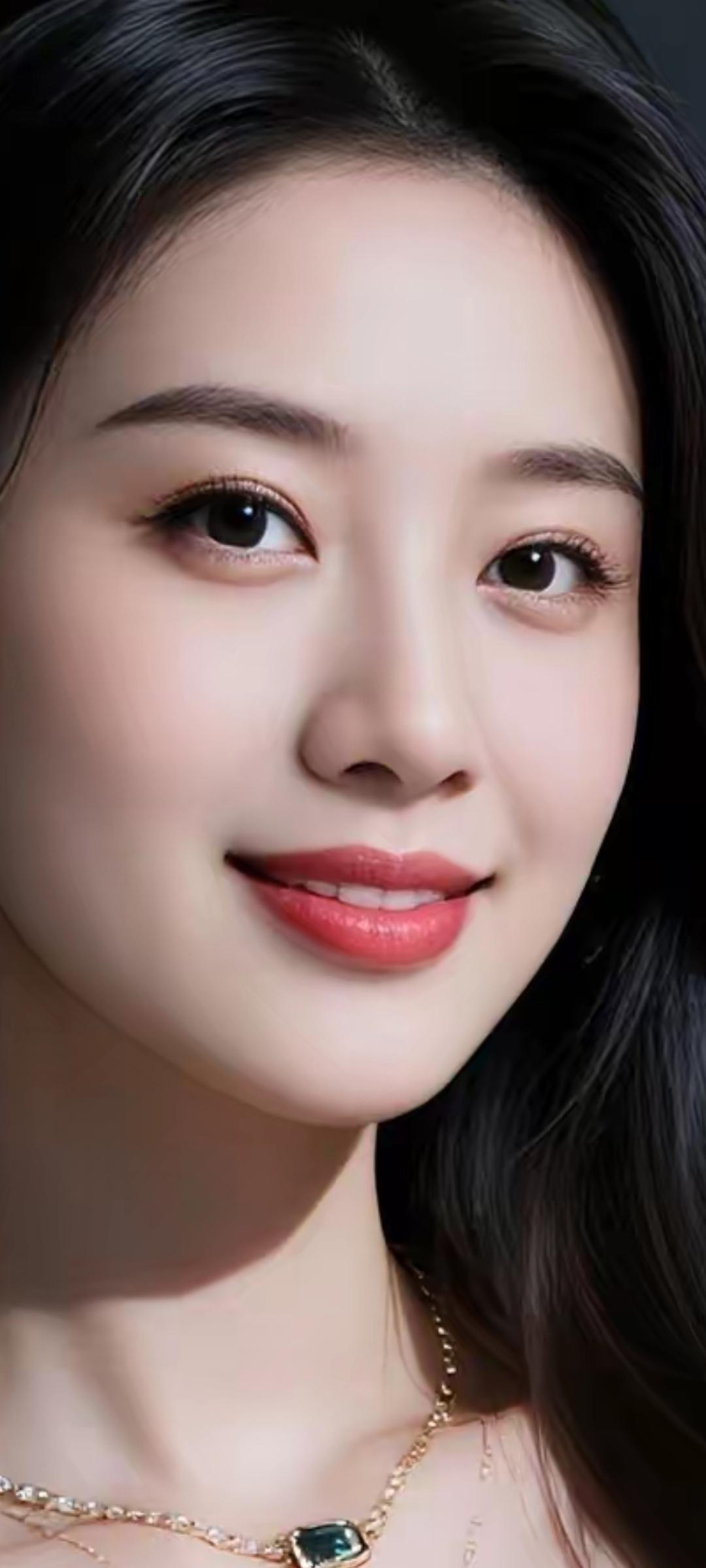 温柔甜美的微笑，精致的妆容和优雅的项链，散发着迷人的魅力。