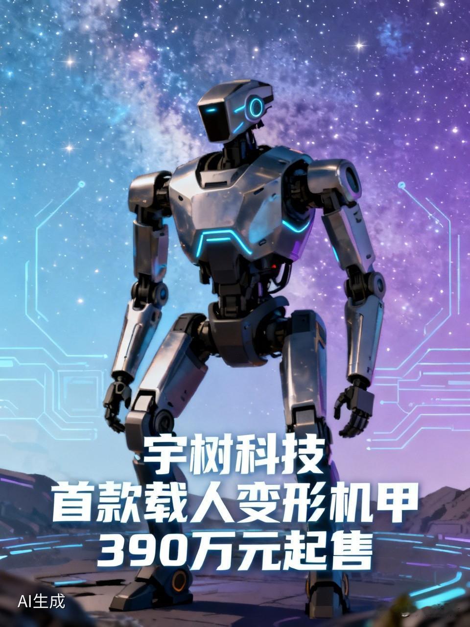 宇树科技震撼推出首款载人变形机甲，390万元起售。尽管初代产品略显粗糙，却成功实
